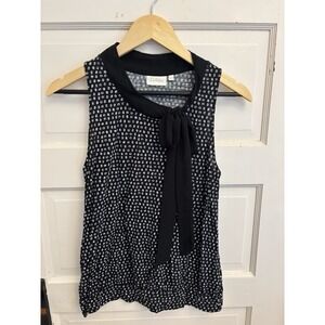Anthropologie Deletta Linden Sleeveless Dotted Top Tie Neck‎ Women's M